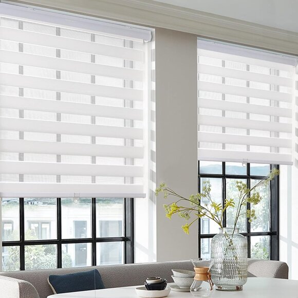 LazBlinds Cordless Zebra Blinds 42"x72" - White Dual Layer Light Filtering Shade - Picture 4 of 6